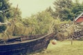 Fishing boat with drying up fishing nets Royalty Free Stock Photo