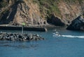 Fishing boat entering Noyo Harbor Royalty Free Stock Photo