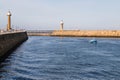 Fishing boat enters Whitby harbour