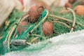 Fishing boat equipment detail: net, arts macro. Mediterranean sea Royalty Free Stock Photo