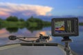 Fishing boat with fish finder, echolot, sonar and structure scaner aboard