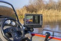 Fishing boat with fish finder, echolot, sonar and structure scaner aboard