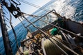 Fishing boat fishing by trawl in coastal waters