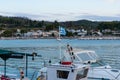 Fishing boat with flag of Greece in harbour Royalty Free Stock Photo