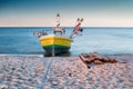 Fishing boat with flags. Wide view Royalty Free Stock Photo