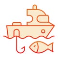 Fishing boat flat icon. Sailboat and fish orange icons in trendy flat style. Fishing yacht gradient style design