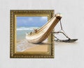 Fishing boat in frame with 3d effect