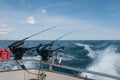 The fishing boat goes into Lake Michigan Royalty Free Stock Photo