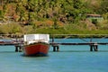 Fishing boat that has been hired for the day, moored near the dock for an hour of snorkeling,RakiRaki Island,Fiji,2015