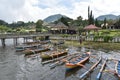 Fishing boat with Hindu`s arts and architecture at Balinese Tirta Empul