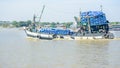 Fishing boat in Hlaing river, Myanmar. They go to off-shore and fishing