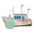 Fishing boat icon, industrial yacht or vessel Royalty Free Stock Photo