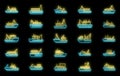 Fishing boat icons set vector neon Royalty Free Stock Photo