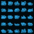 Fishing boat icons set vector neon Royalty Free Stock Photo