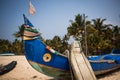 Fishing boat of Indian fishermen on the sandy beach in Kerala, fishing village Mararikulam. Royalty Free Stock Photo