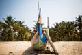 Fishing boat of Indian fishermen on the sandy beach in Kerala, fishing village Marari Royalty Free Stock Photo