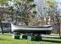 Fishing boat with the inscription forbidden to climb, Portugal, citi Alhandra. Royalty Free Stock Photo