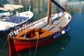 A fishing boat inside the small port of Arenzano, a tourist town in the western Ligurian Riviera,