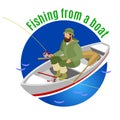 Fishing From Boat Isometric Background Royalty Free Stock Photo