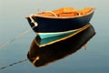 fishing boat and its reflection on the sea Royalty Free Stock Photo