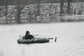 Fishing by boat in late autumn.