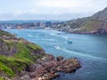 Fishing Boat Leaving a Harbor in St. John`s Royalty Free Stock Photo