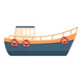 Fishing boat with life buoy icon, cartoon style Royalty Free Stock Photo