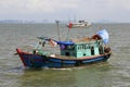 Fishing boat in the middle sea Royalty Free Stock Photo