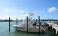 Fishing Boat moored at a small marina om the Florida Intra-Coastal waterway.