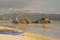 Fishing boat near Willys rock. White beach. Boracay Island. Western Visayas. Philippines Royalty Free Stock Photo