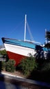 Fishing boat now a maritime museum in a park in Nerja in Andalucia Spain