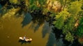 Fishing from a boat in the open ocean, a hobby of catching fish. Beautiful seascape, aerial view. travel banner. Royalty Free Stock Photo