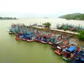 Fishing boat Park near the bay.