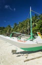 Fishing boat on puka beach in tropical paradise boracay philippines Royalty Free Stock Photo