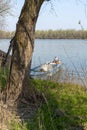 Fishing Boat On The River Bank On A Sunny Day Royalty Free Stock Photo