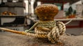 fishing boat ropes tied to bollard Royalty Free Stock Photo