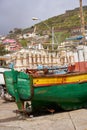 Fishing boat Sa Carneiro with codfish drying Royalty Free Stock Photo