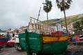 Fishing boat Sa Carneiro with codfish drying Royalty Free Stock Photo