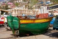 Fishing boat Sa Carneiro with codfish drying Royalty Free Stock Photo