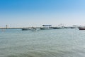 Fishing boat sailing at the sea in the corniche park, the city of Dammam, Kingdom of Saudi Arabia Royalty Free Stock Photo