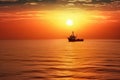 fishing boat sailing towards the horizon in golden hour Royalty Free Stock Photo