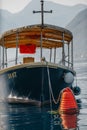 fishing boat at sea at sunrise. fixed on the water Royalty Free Stock Photo