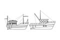 Fishing boat sea travel pair black and white