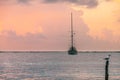 Fishing Boat and Seagull in Caribbean Sunrise over the Sea, Mexi Royalty Free Stock Photo