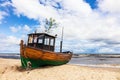 Fishing boat on shore of the Baltic Sea in Ahlbeck, Germany Royalty Free Stock Photo