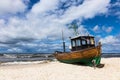 A fishing boat on shore of the Baltic Sea in Ahlbeck Royalty Free Stock Photo