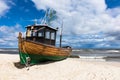 A fishing boat on shore of the Baltic Sea in Ahlbeck Royalty Free Stock Photo