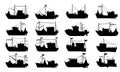 Fishing boat silhouette set Royalty Free Stock Photo