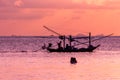 Fishing boat silouhette at sunset