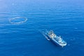 Fishing boat with special equipment for fishing, fish frame sails in the Mediterranean sea Royalty Free Stock Photo